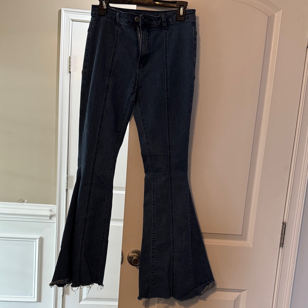 Dark Indigo Flare Jeans with Paneled Seams